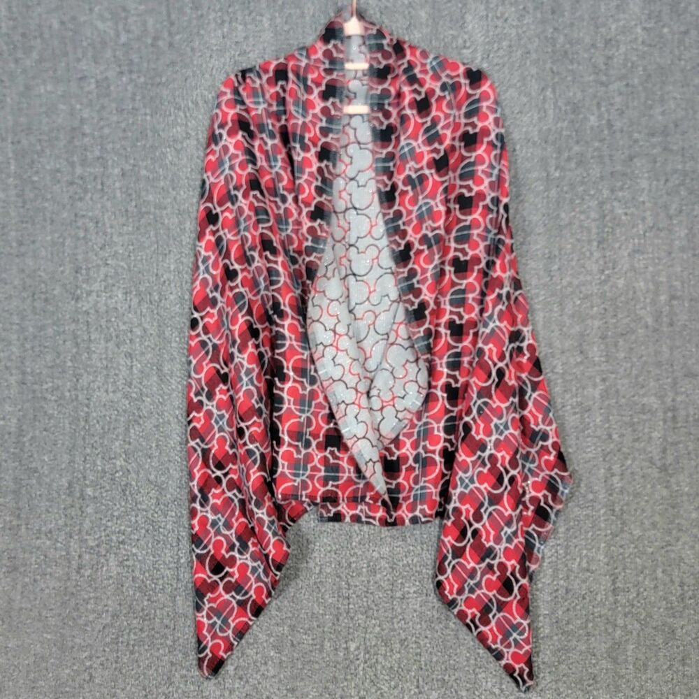 Disney Parks Scarf Womens Red Black Plaid Mickey Mouse All Over Print Shawl Wrap